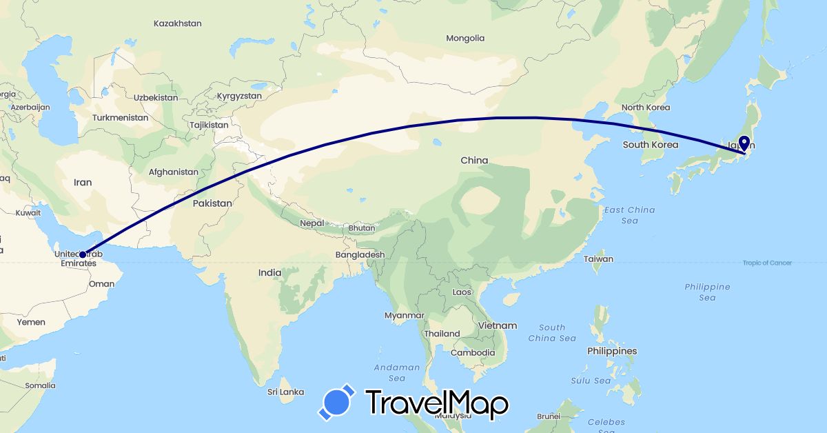 TravelMap itinerary: driving in United Arab Emirates, Japan (Asia)